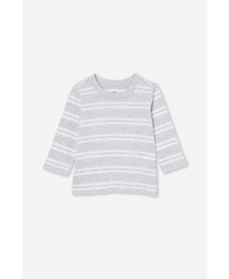 Cotton On Kids - Jamie Long Sleeve Graphic Print Tee - Cloud marle/vanilla double stripe