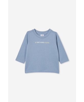 Cotton On Kids - Jamie Long Sleeve Graphic Print Tee - Dusty blue/first word mama