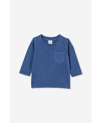 Cotton On Kids - Jamie Long Sleeve Graphic Print Tee - Petty blue wash with pocket