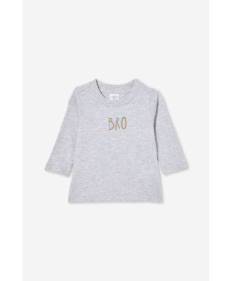 Cotton On Kids - Jamie Long Sleeve Tee - Cloud marle/bro embroidered
