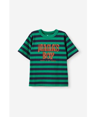 Cotton On Kids - Jonny Short Sleeve Graphic Print Tee - Dual green/squid ink stripe mama's boy