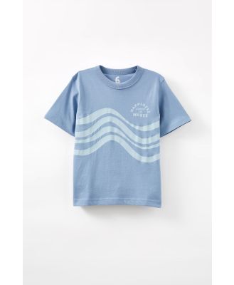 Cotton On Kids - Jonny Short Sleeve Graphic Print Tee - Dusty blue/happiness comes in waves