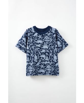 Cotton On Kids - Jonny Short Sleeve Graphic Print Tee - In the navy/dusk blue dino yardage