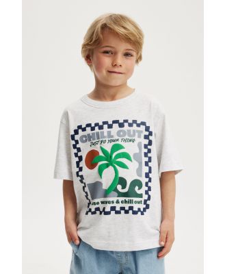 Cotton On Kids - Jonny Short Sleeve Graphic Print Tee - Snow marle/chill out do your thing