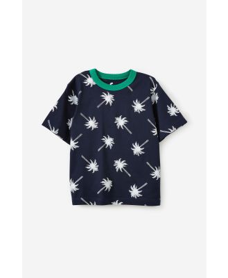 Cotton On Kids - Jonny Short Sleeve Graphic Print Tee - Squid ink/white palm tree yardage