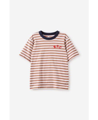 Cotton On Kids - Jonny Short Sleeve Graphic Print Tee - Taupy brown/white stripe n. y.c