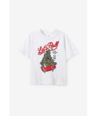 Cotton On Kids - Jonny Short Sleeve Graphic Print Tee - White/lets roll christmas tree