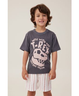 Cotton On Kids - Jonny Short Sleeve Print Tee - Rabbit grey/mess with the t rex