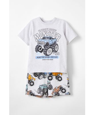 Cotton On Kids - Jordan Short Sleeve Pyjama Set - Snow marle/crazy trucks