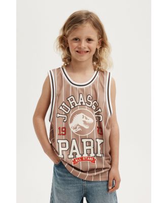 Cotton On Kids - Jurassic Park Basketball Tank - Lcn uni taupy brown & white stripe/jurassic p