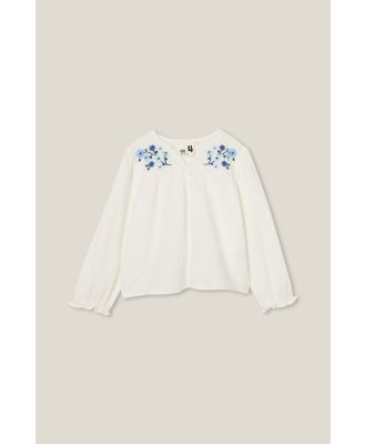 Cotton On Kids - Kaya Long Sleeve Top - Vanilla/embroidery