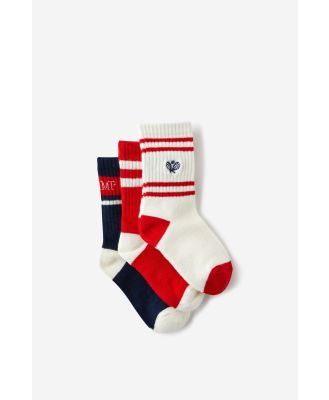 Cotton On Kids - Kids 3Pk Crew Socks - Vanilla tennis/ in the navy champ/varsity red