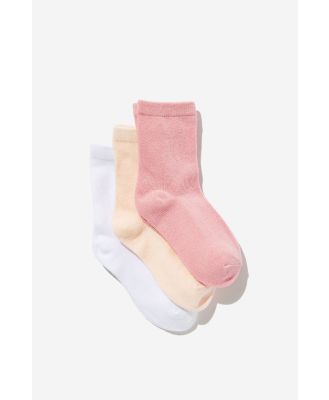 Cotton On Kids - Kids 3Pk Crew Socks - White/crystal pink/marshmallow