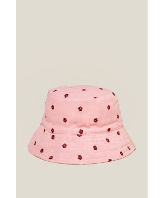 Cotton On Kids - Kids Cord Bucket Hat - Blush pink/embroidery