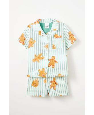 Cotton On Kids - Kids Extended Sizes Short Sleeve Pyjama Set - Malachite/gingerbread stripe