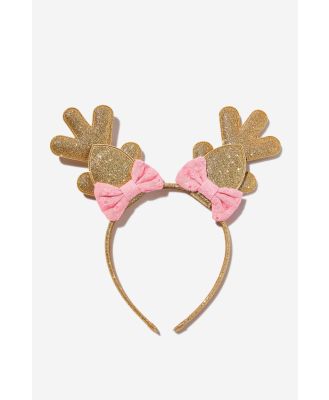 Cotton On Kids - Kids Novelty Headband - Goldy/blush pink bow reindeer