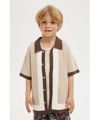 Cotton On Kids - Knitted Short Sleeve Shirt - Rainy day/border stripe