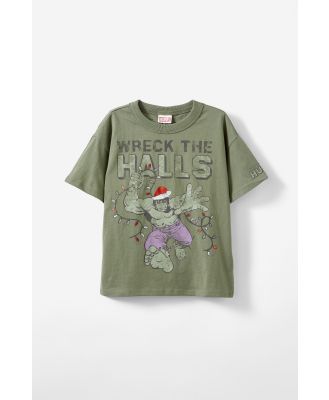 Cotton On Kids - License Drop Shoulder Short Sleeve Tee - Lcn mar swag green/the hulk wreck the halls