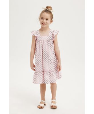 Cotton On Kids - Luna Flutter Sleeve Dress - Blush pink/tiny tulip stamp