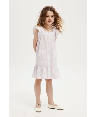 Cotton On Kids - Luna Flutter Sleeve Dress - Lilac drop/grid floral