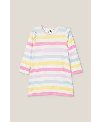 Cotton On Kids - Maddi Long Sleeve Flutter Nightie - Multi/bold rainbow stripe