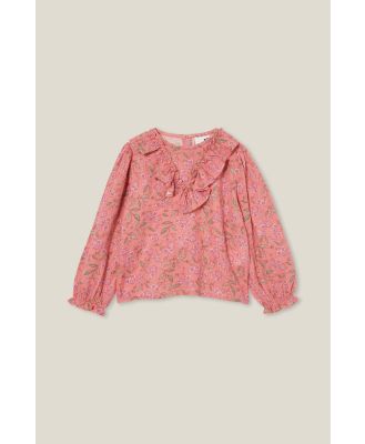 Cotton On Kids - Megan Ruffle Long Sleeve Top - Orange coral/floral