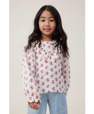 Cotton On Kids - Megan Ruffle Long Sleeve Top - Vanilla/maeve flower stamp