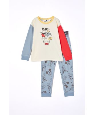 Cotton On Kids - Mickey Mouse Chuck Long Sleeve Pyjama Set - Lcn dis dusty blue/mickey bff