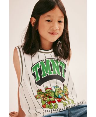 Cotton On Kids - Ninja Turtles Basketball Tank - Lcn nic white & swag green stripe/tmnt