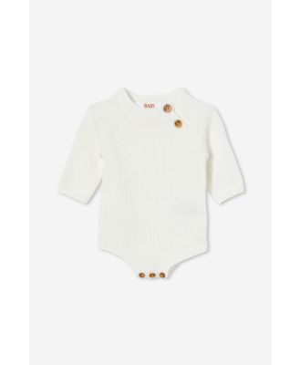 Cotton On Kids - Organic Knit Long Sleeve Bubbysuit - Milk