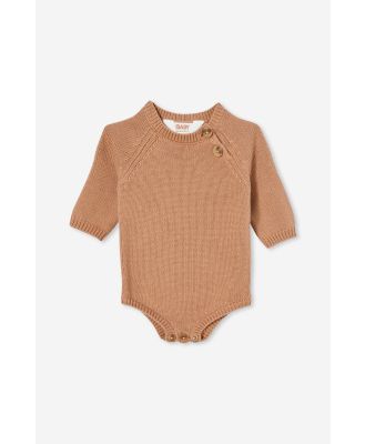 Cotton On Kids - Organic Knit Long Sleeve Bubbysuit - Taupy brown