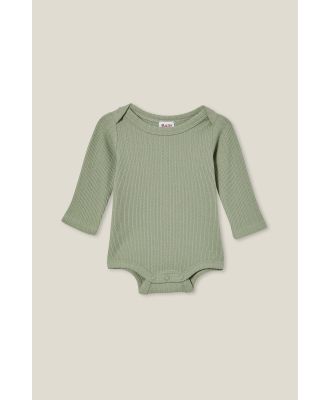 Cotton On Kids - Organic Newborn Pointelle Long Sleeve Bubbysuit - Deep sage