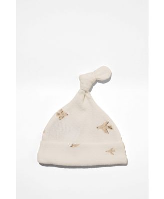 Cotton On Kids - Organic Pointelle Beanie - Milk/flying doves