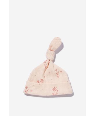 Cotton On Kids - Organic Pointelle Beanie - Pink pearl/spriggy floral