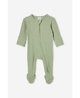 Cotton On Kids - Organic Pointelle Zip Romper - Deep sage