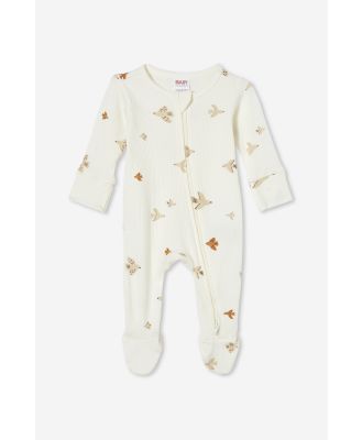 Cotton On Kids - Organic Pointelle Zip Romper - Milk/flying doves