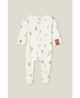 Cotton On Kids - Organic Pointelle Zip Romper - Milk/sweet floral