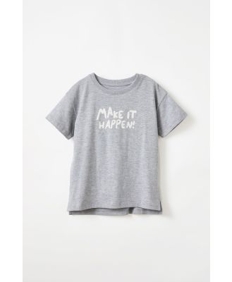 Cotton On Kids - Poppy Short Sleeve Graphic Print Tee - Storm grey marle/make it happen