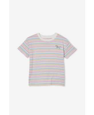 Cotton On Kids - Poppy Short Sleeve Graphic Print Tee - Vanilla rainbow stripe/unicorn