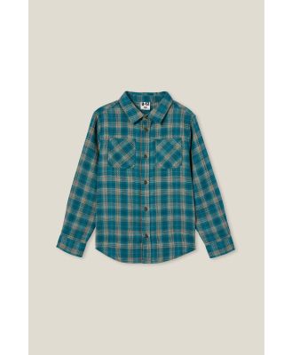 Cotton On Kids - Rocky Long Sleeve Shirt - Turtle green/taupy brown waffle plaid