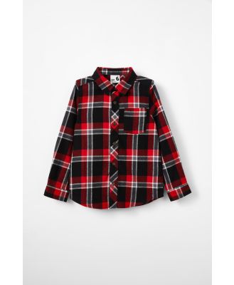 Cotton On Kids - Rugged Long Sleeve Shirt - Black/varsity red plaid