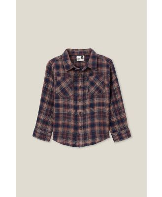 Cotton On Kids - Rugged Long Sleeve Shirt - Crushed berry/taupy brown waffle plaid