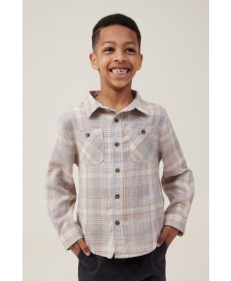 Cotton On Kids - Rugged Long Sleeve Shirt - Rainy days/taupy brown waffle plaid