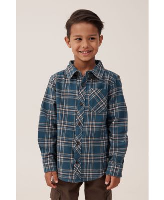 Cotton On Kids - Rugged Long Sleeve Shirt - Stargazer/hot choccy plaid
