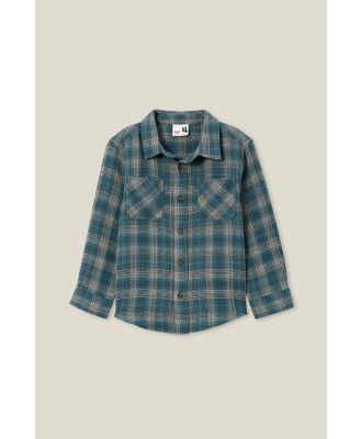 Cotton On Kids - Rugged Long Sleeve Shirt - Turtle green/taupy brown waffle plaid