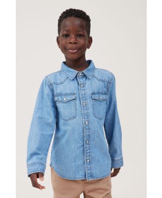Cotton On Kids - Rugged Western Long Sleeve Shirt - Byron mid blue
