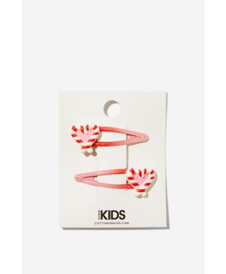 Cotton On Kids - Sadie Snap Clips - Varsity red ombre/candy cane hearts