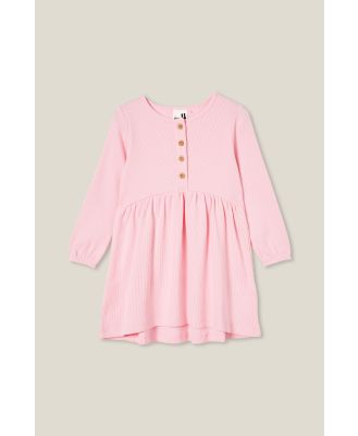 Cotton On Kids - Sally Button Front Long Sleeve Dress - Blush pink waffle