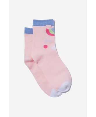 Cotton On Kids - Single Pack Crew Socks - Crystal pink/horse face