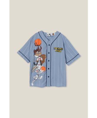 Cotton On Kids - Space Jam License Baseball Short Sleeve Shirt - Lcn wb dusty blue stripe/space jam